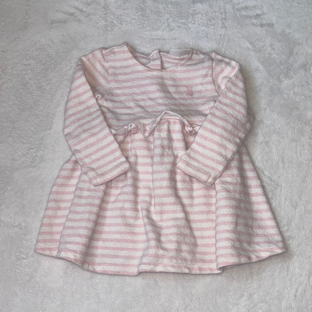 next baby 6-9 month Pink and White Striped long sleeve Dress